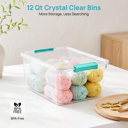 4 Pack 6 Qt Plastic Storage Bins with Lids, Clear Sensory Bins | Stackable Containers for Organizing School & Office Supplies, Arts & Crafts Organizers and Storage for Home, Craft Room