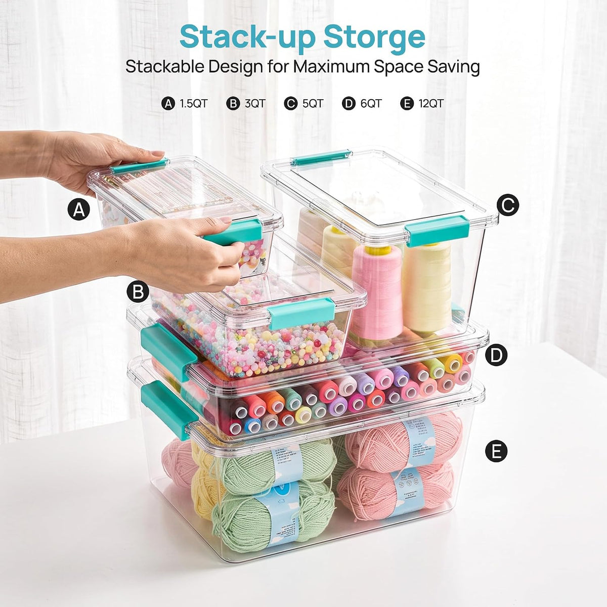 4 Pack 6 Qt Plastic Storage Bins with Lids, Clear Sensory Bins | Stackable Containers for Organizing School & Office Supplies, Arts & Crafts Organizers and Storage for Home, Craft Room