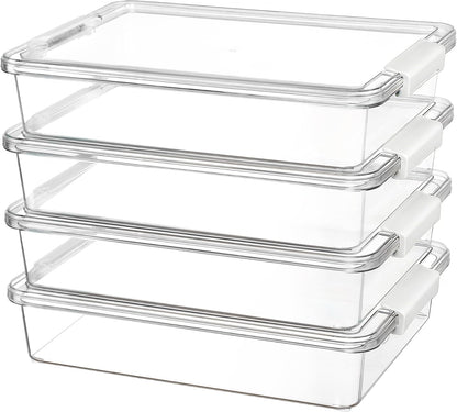 4 Pack 6 Qt Plastic Storage Bins with Lids, Clear Sensory Bins | Stackable Containers for Organizing School & Office Supplies, Arts & Crafts Organizers and Storage for Home, Craft Room