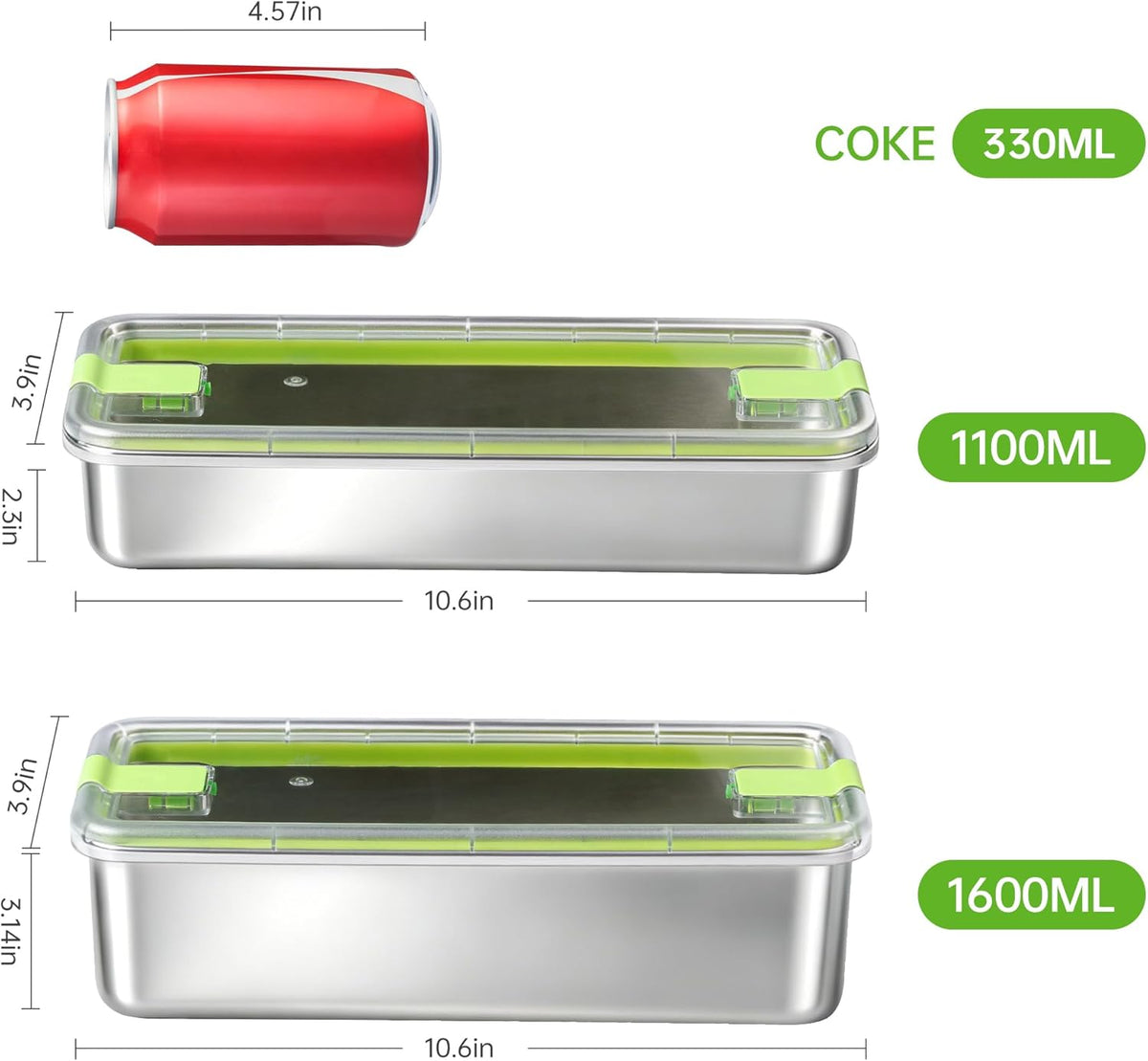 Bacon Container for Refrigerator 2 Pack 304 Stainless Steel Saver Deli Meat Storage Long Kitchen Food Storage Containers with Clear Lid for Fridge Dishwasher Safe