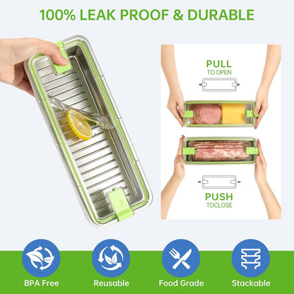 Bacon Container for Refrigerator 2 Pack 304 Stainless Steel Saver Deli Meat Storage Long Kitchen Food Storage Containers with Clear Lid for Fridge Dishwasher Safe