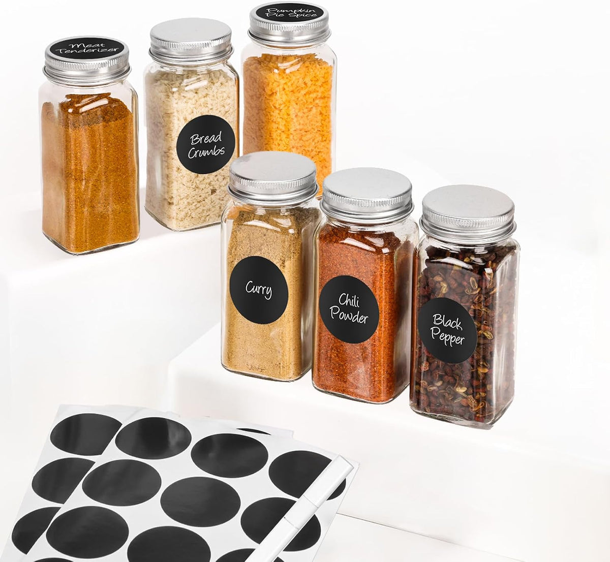 Spice Jars with Label, 4oz Empty Square Seasoning Containers