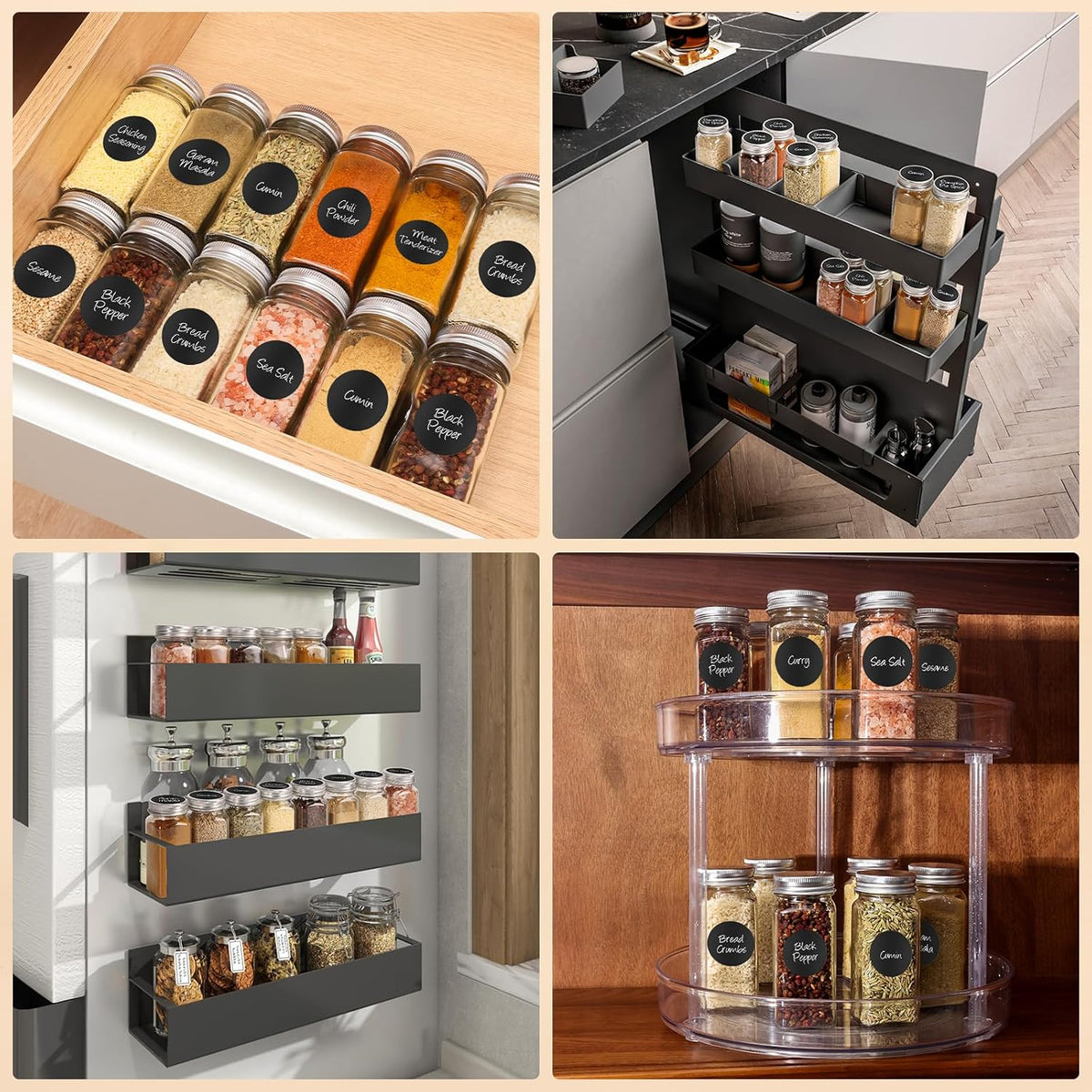 Spice Jars with Label, 4oz Empty Square Seasoning Containers