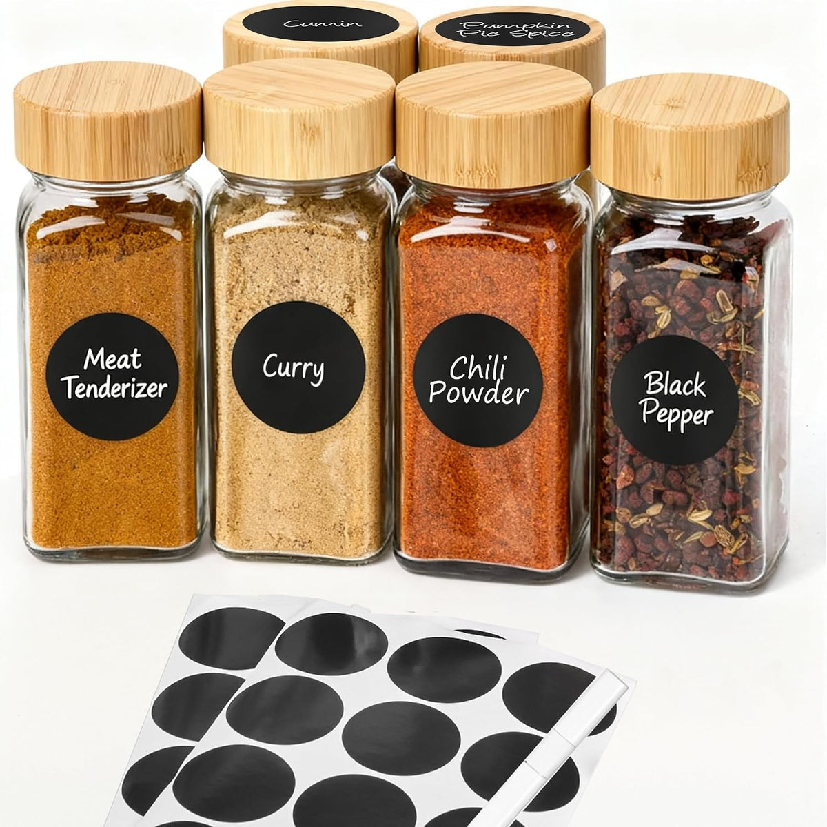 Spice Jars with Label, 4oz Empty Square Seasoning Containers
