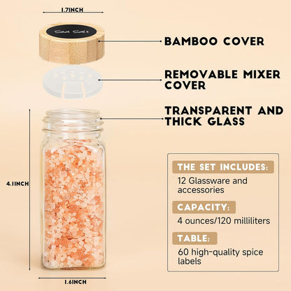 Spice Jars with Label, 4oz Empty Square Seasoning Containers