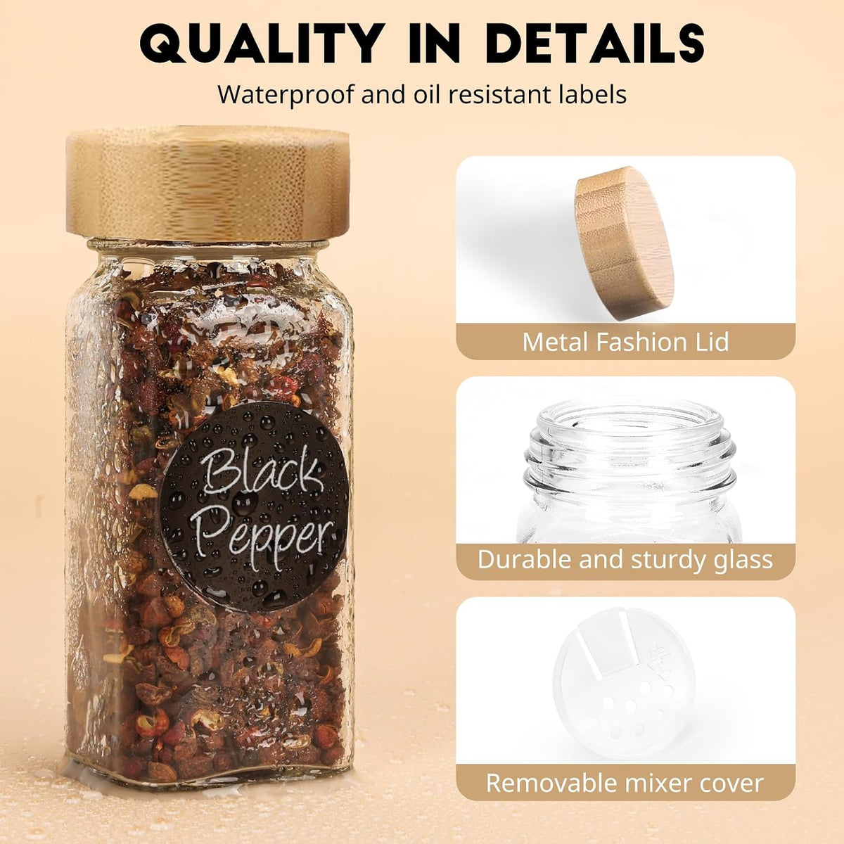 Spice Jars with Label, 4oz Empty Square Seasoning Containers
