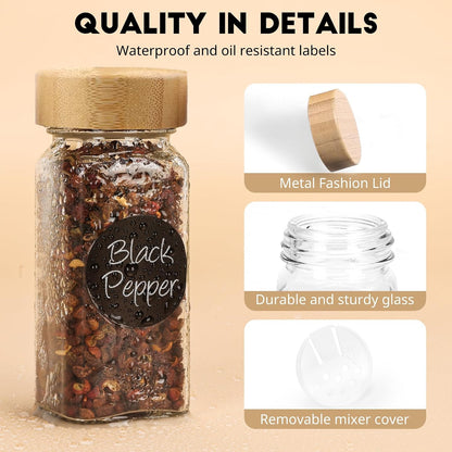 Spice Jars with Label, 4oz Empty Square Seasoning Containers