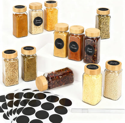 Spice Jars with Label, 4oz Empty Square Seasoning Containers