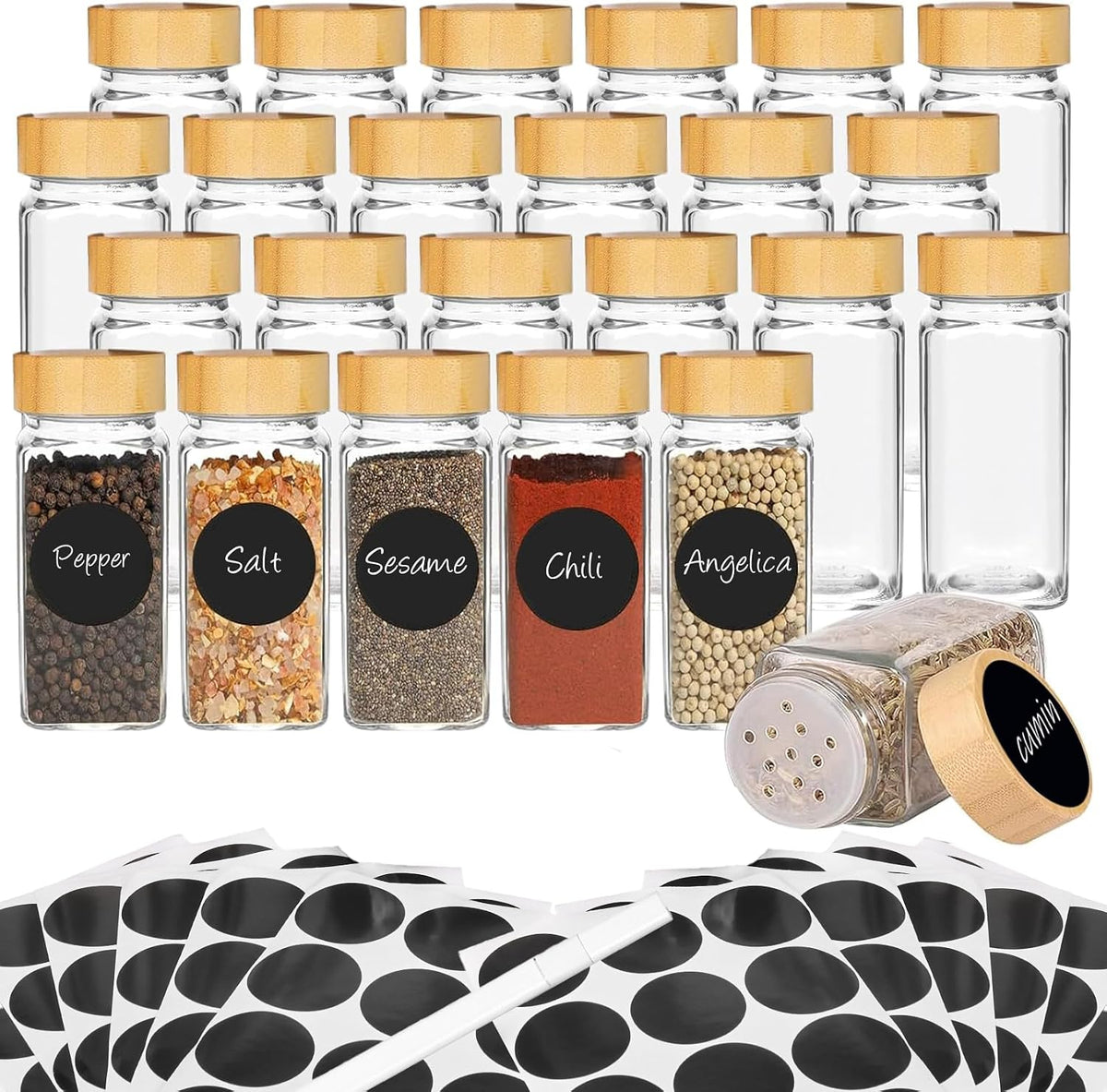 Spice Jars with Label, 4oz Empty Square Seasoning Containers