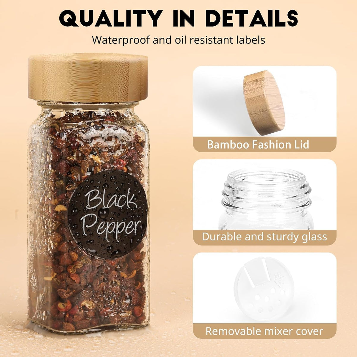 Spice Jars with Label, 4oz Empty Square Seasoning Containers