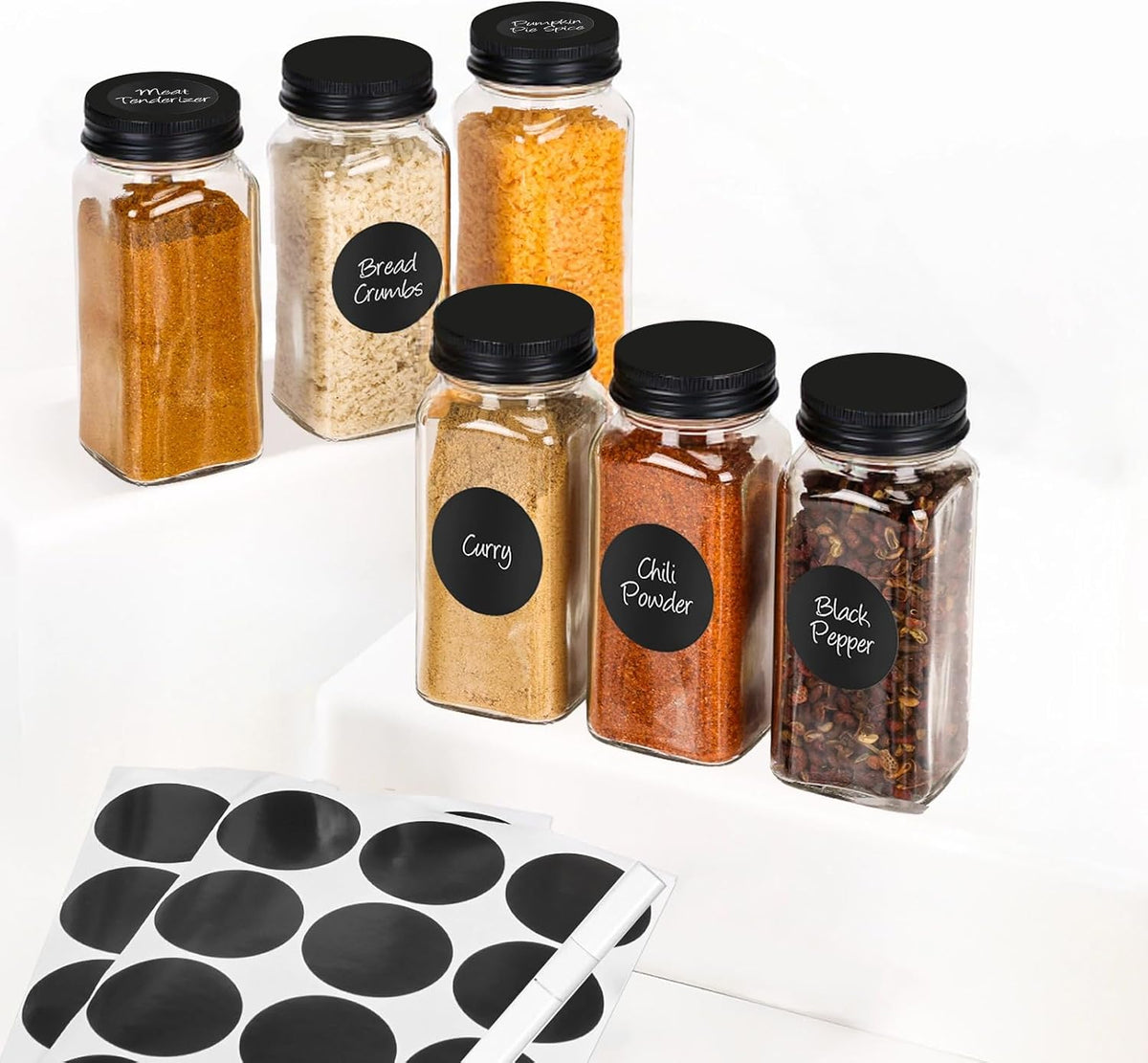 Spice Jars with Label, 4oz Empty Square Seasoning Containers