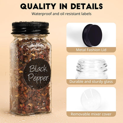 Spice Jars with Label, 4oz Empty Square Seasoning Containers
