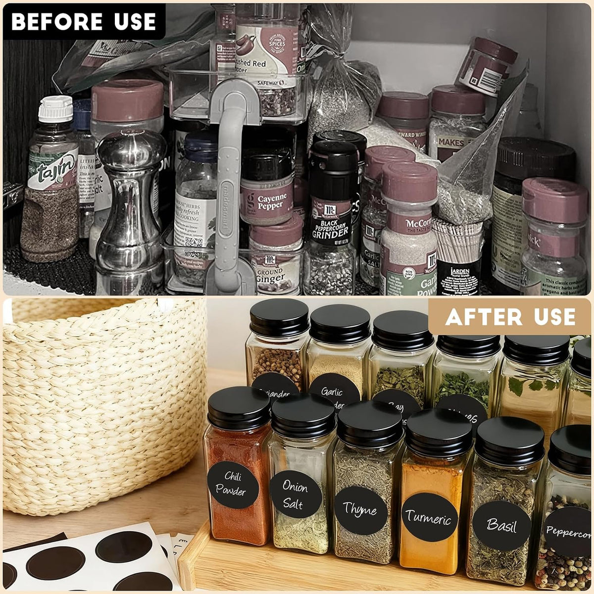 Spice Jars with Label, 4oz Empty Square Seasoning Containers