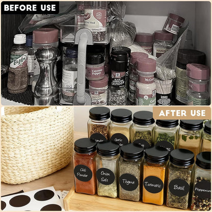 Spice Jars with Label, 4oz Empty Square Seasoning Containers