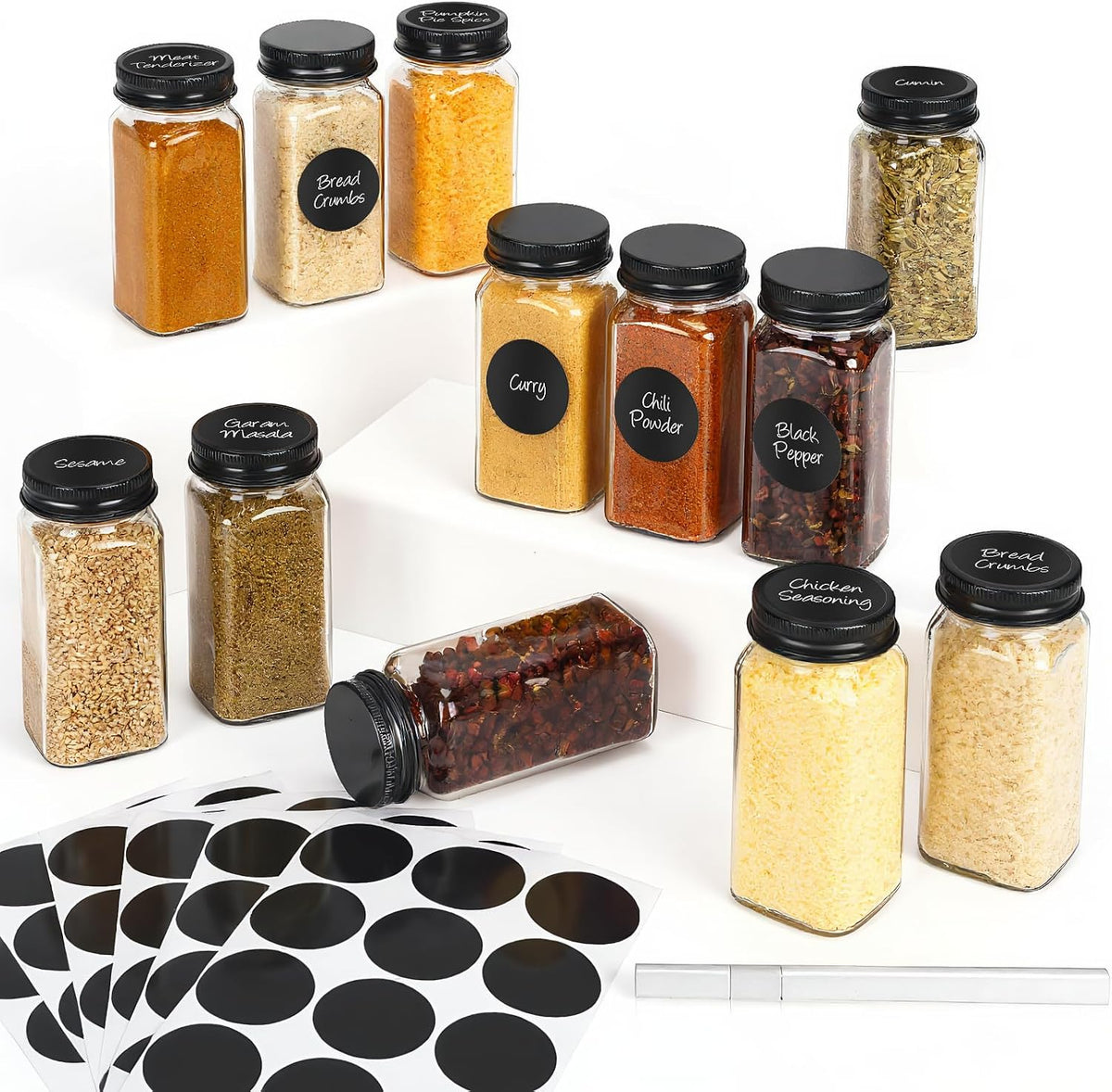 Spice Jars with Label, 4oz Empty Square Seasoning Containers