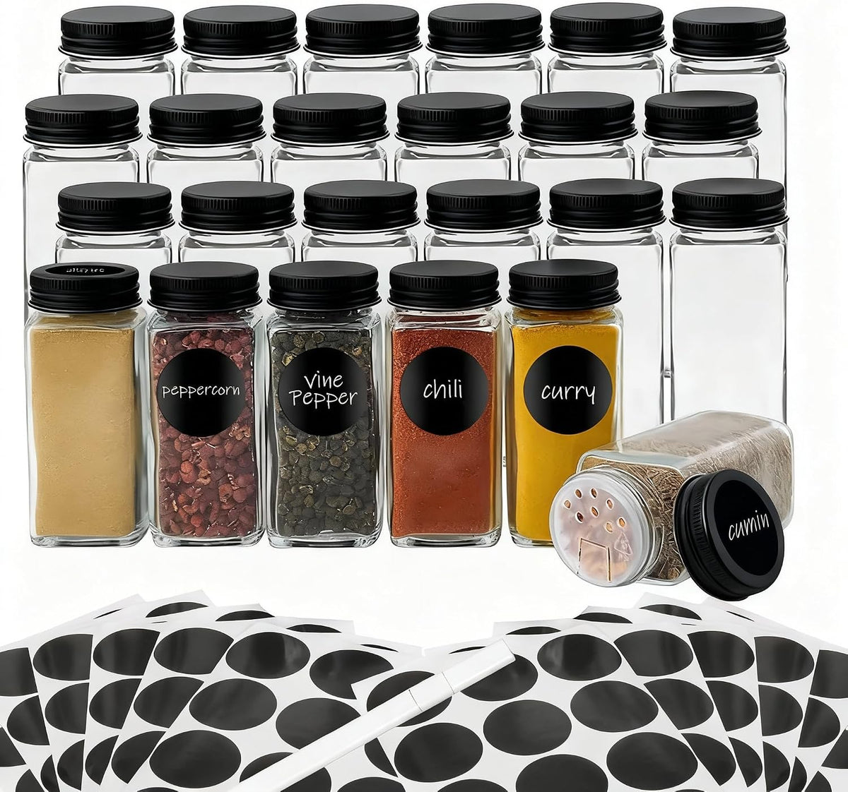 Spice Jars with Label, 4oz Empty Square Seasoning Containers