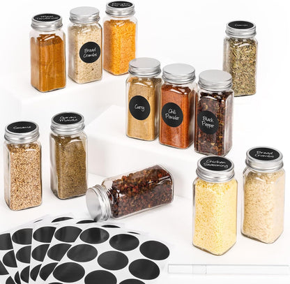 Spice Jars with Label, 4oz Empty Square Seasoning Containers