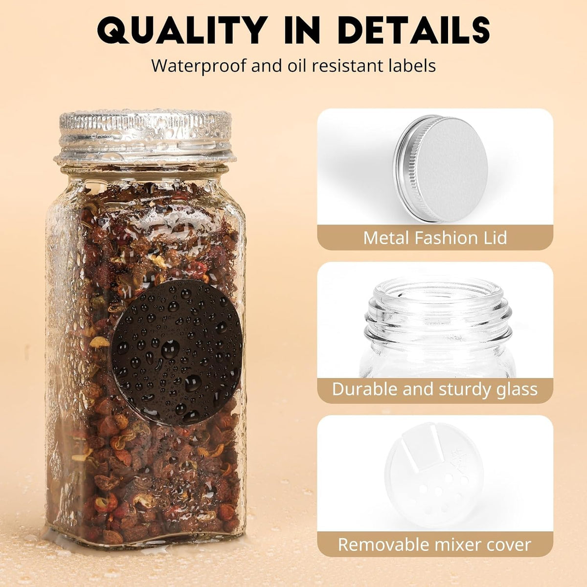 Spice Jars with Label, 4oz Empty Square Seasoning Containers