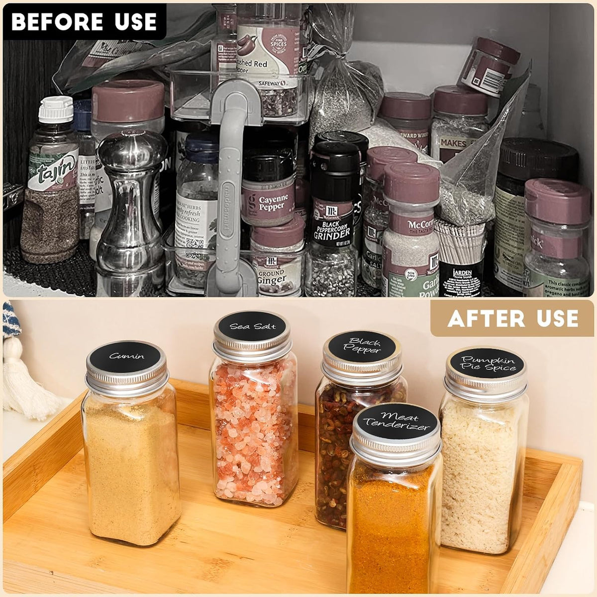 Spice Jars with Label, 4oz Empty Square Seasoning Containers