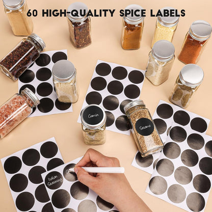 Spice Jars with Label, 4oz Empty Square Seasoning Containers