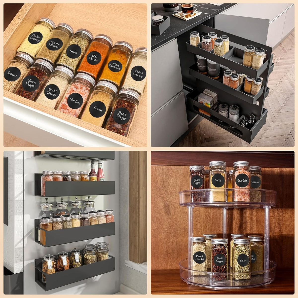 Spice Jars with Label, 4oz Empty Square Seasoning Containers
