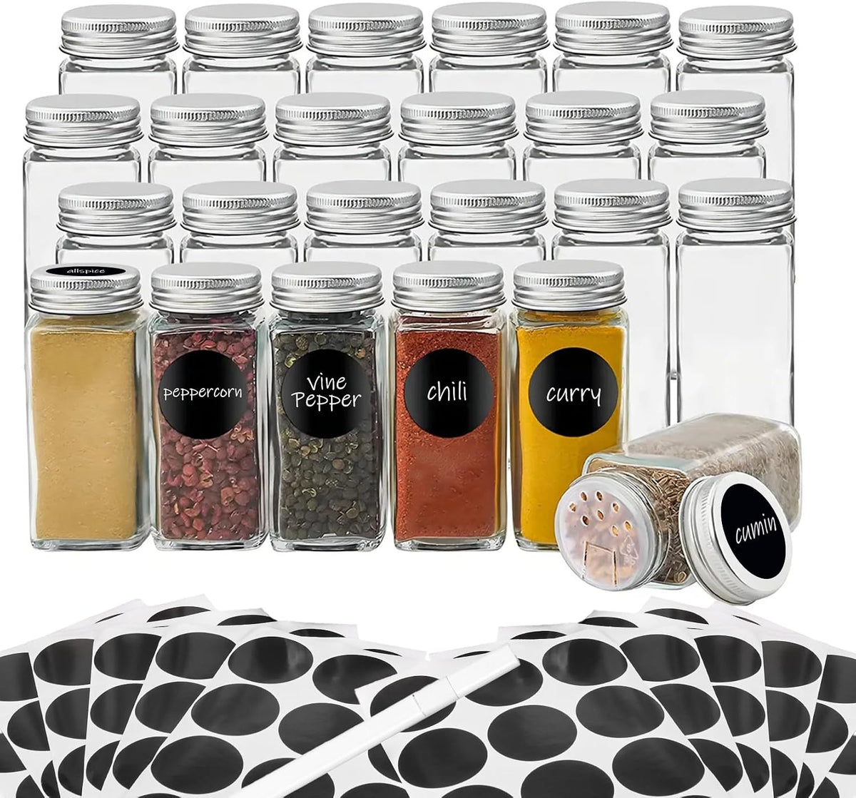 Spice Jars with Label, 4oz Empty Square Seasoning Containers