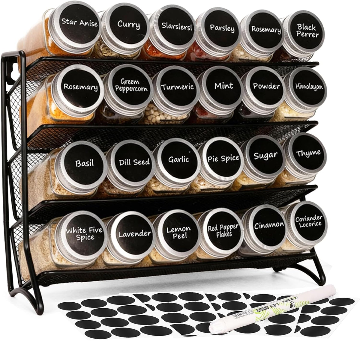 Spice Jars with Label, 4oz Empty Square Seasoning Containers