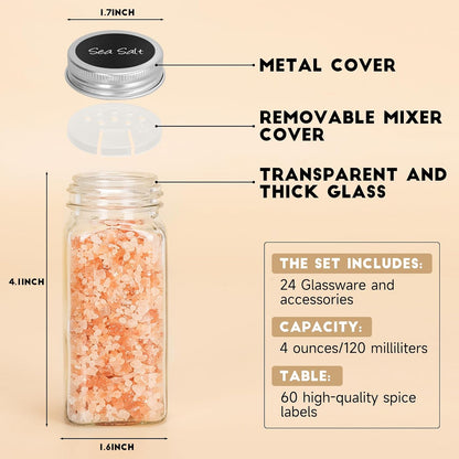 Spice Jars with Label, 4oz Empty Square Seasoning Containers