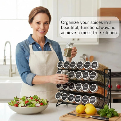 Spice Jars with Label, 4oz Empty Square Seasoning Containers