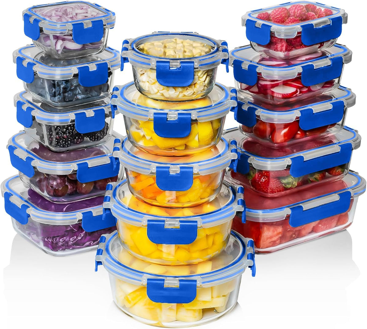 Razab 30 PC Glass Food Storage Containers with Lids - Reusable Glass Meal Prep Containers for Lunch and Leftovers - Airtight & Leakproof Snap Locking Lids - Oven, Freezer, Microwave, Dishwasher Safe