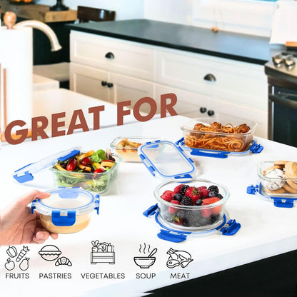 Razab 30 PC Glass Food Storage Containers with Lids - Reusable Glass Meal Prep Containers for Lunch and Leftovers - Airtight & Leakproof Snap Locking Lids - Oven, Freezer, Microwave, Dishwasher Safe