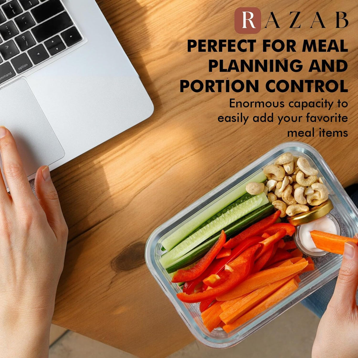 Razab 30 PC Glass Food Storage Containers with Lids - Reusable Glass Meal Prep Containers for Lunch and Leftovers - Airtight & Leakproof Snap Locking Lids - Oven, Freezer, Microwave, Dishwasher Safe