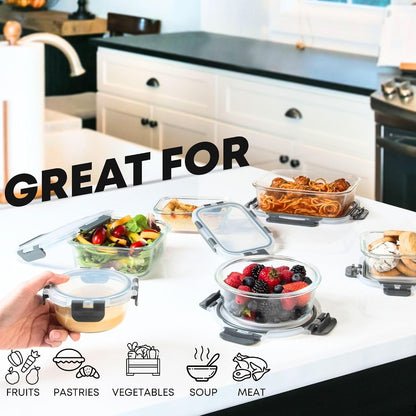 Razab 30 PC Glass Food Storage Containers with Lids - Reusable Glass Meal Prep Containers for Lunch and Leftovers - Airtight & Leakproof Snap Locking Lids - Oven, Freezer, Microwave, Dishwasher Safe