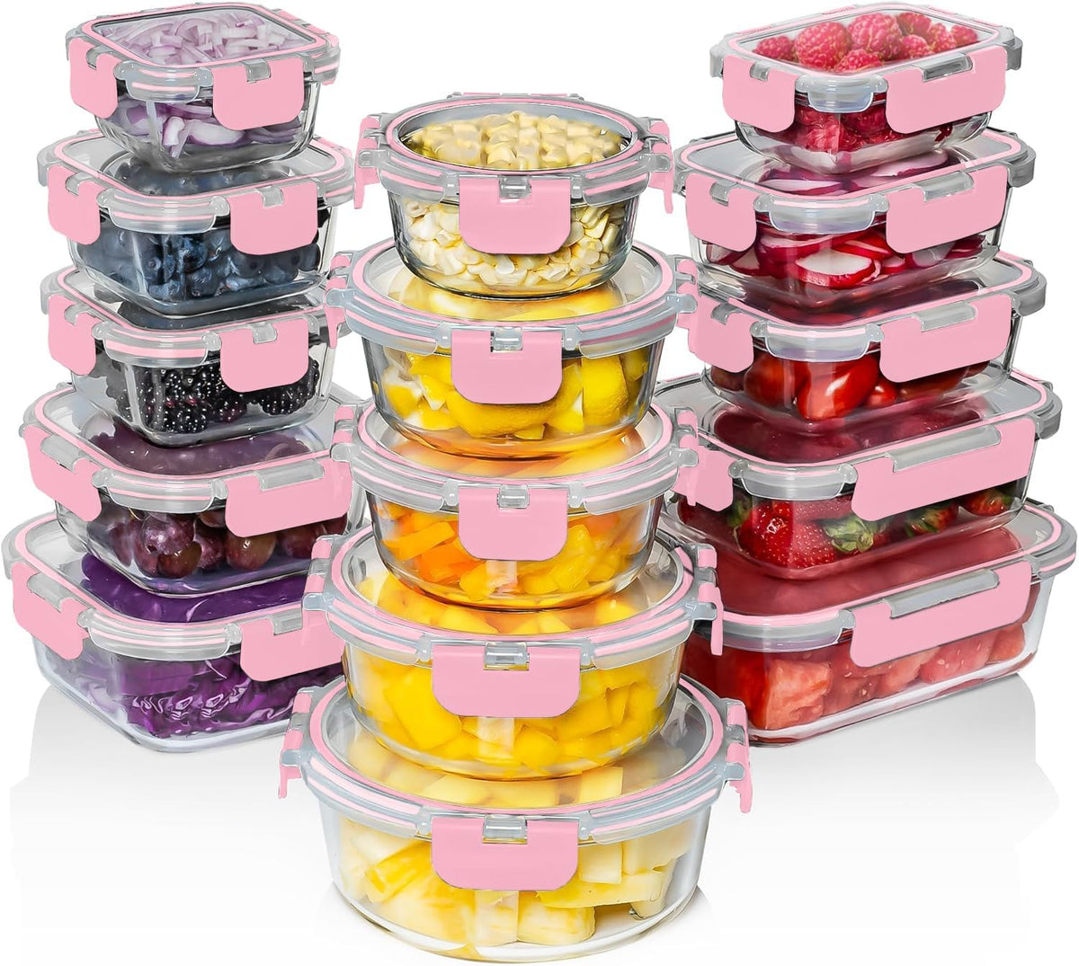 Razab 30 PC Glass Food Storage Containers with Lids - Reusable Glass Meal Prep Containers for Lunch and Leftovers - Airtight & Leakproof Snap Locking Lids - Oven, Freezer, Microwave, Dishwasher Safe