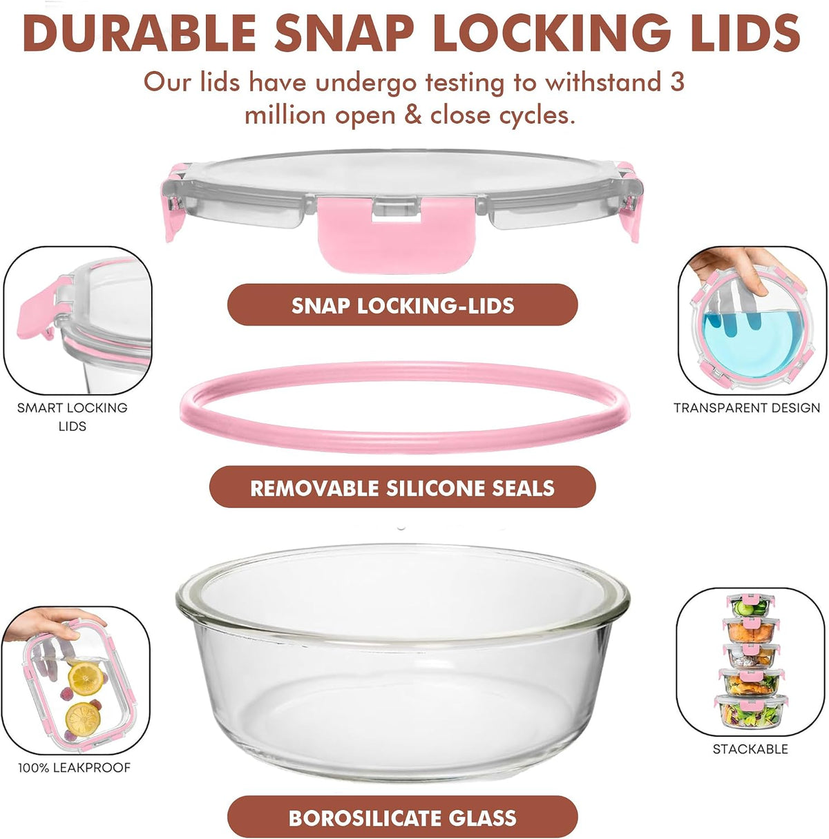 Razab 30 PC Glass Food Storage Containers with Lids - Reusable Glass Meal Prep Containers for Lunch and Leftovers - Airtight & Leakproof Snap Locking Lids - Oven, Freezer, Microwave, Dishwasher Safe