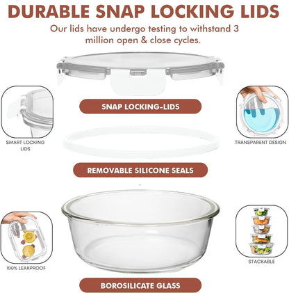 Razab 30 PC Glass Food Storage Containers with Lids - Reusable Glass Meal Prep Containers for Lunch and Leftovers - Airtight & Leakproof Snap Locking Lids - Oven, Freezer, Microwave, Dishwasher Safe
