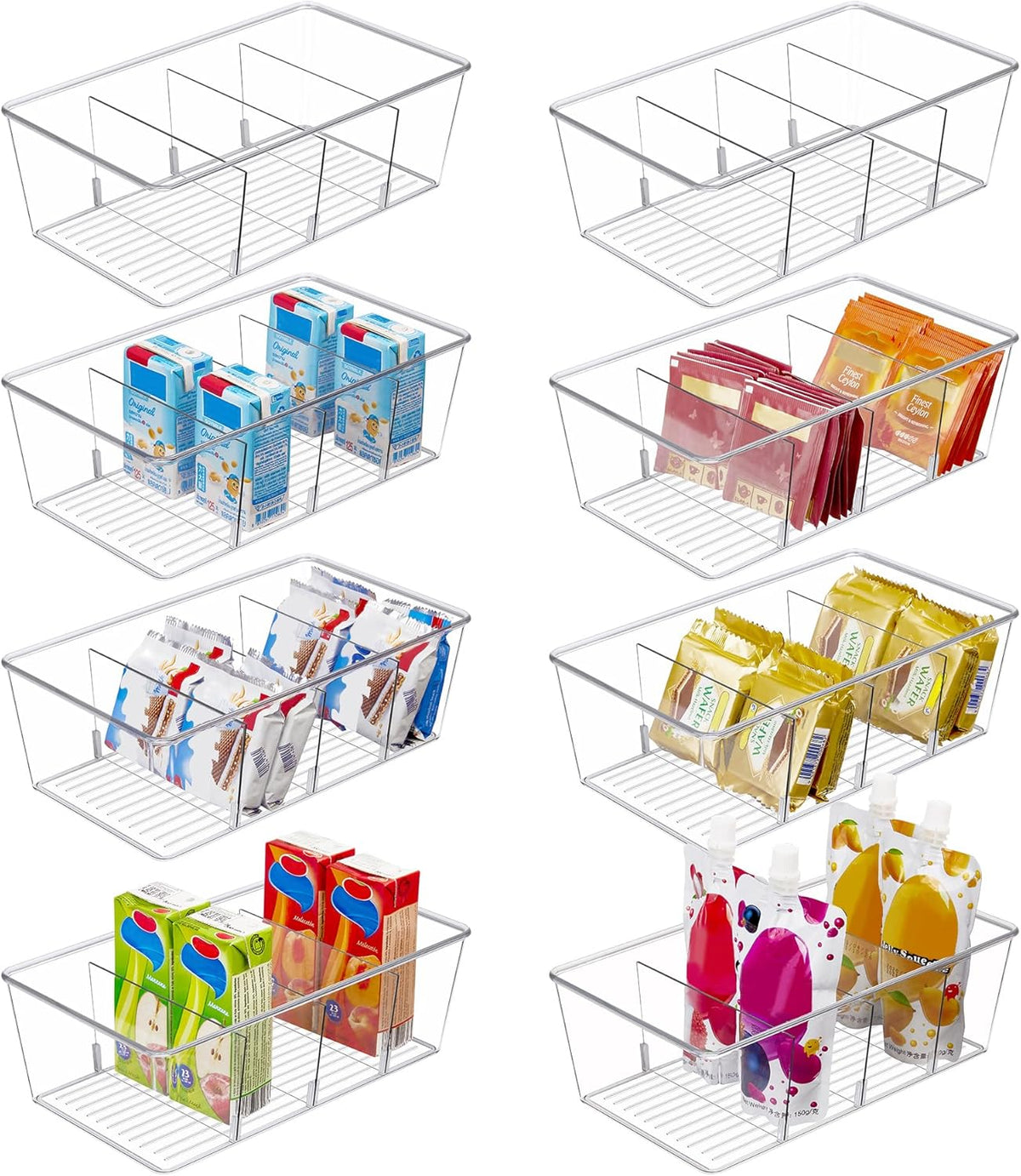 Food Storage Organizer Bins, Clear Plastic, 4 Compartments