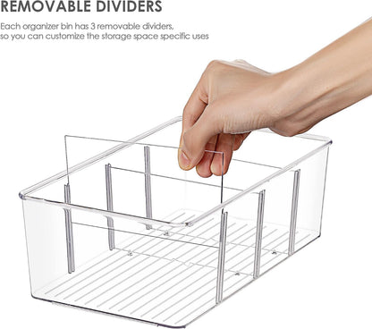 Food Storage Organizer Bins, Clear Plastic, 4 Compartments