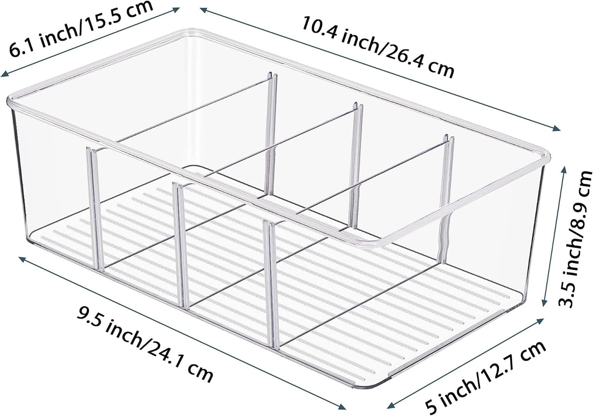 Food Storage Organizer Bins, Clear Plastic, 4 Compartments