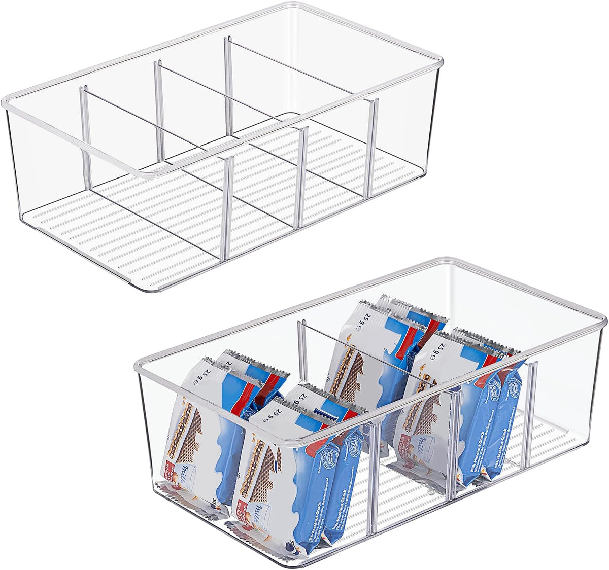 Food Storage Organizer Bins, Clear Plastic, 4 Compartments