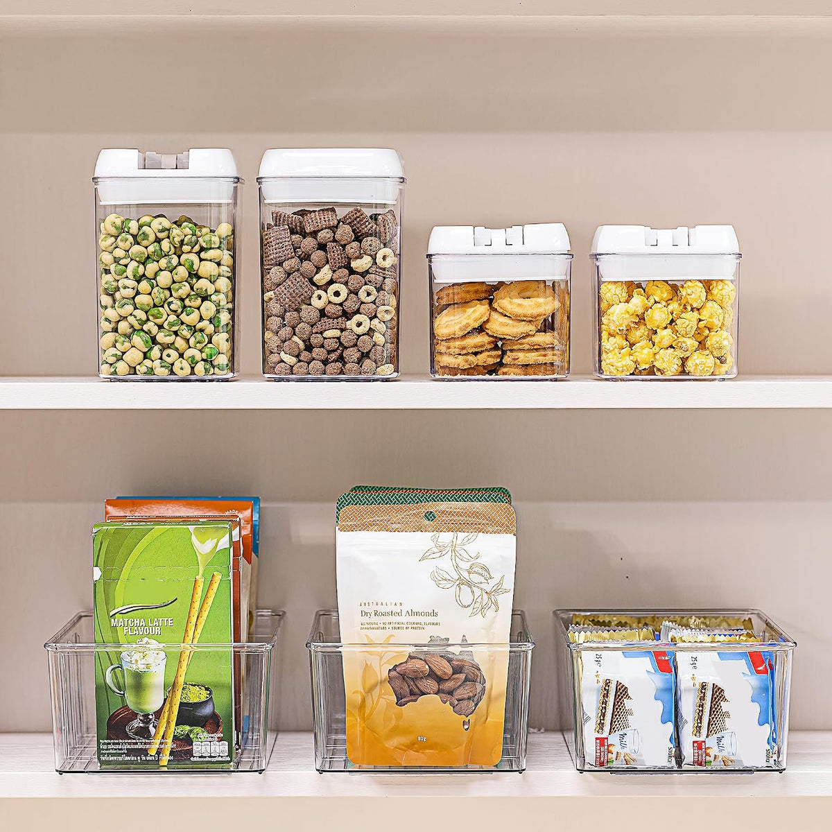 Food Storage Organizer Bins, Clear Plastic, 4 Compartments