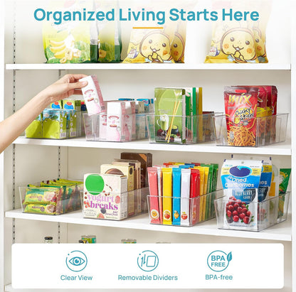 Food Storage Organizer Bins, Clear Plastic, 4 Compartments