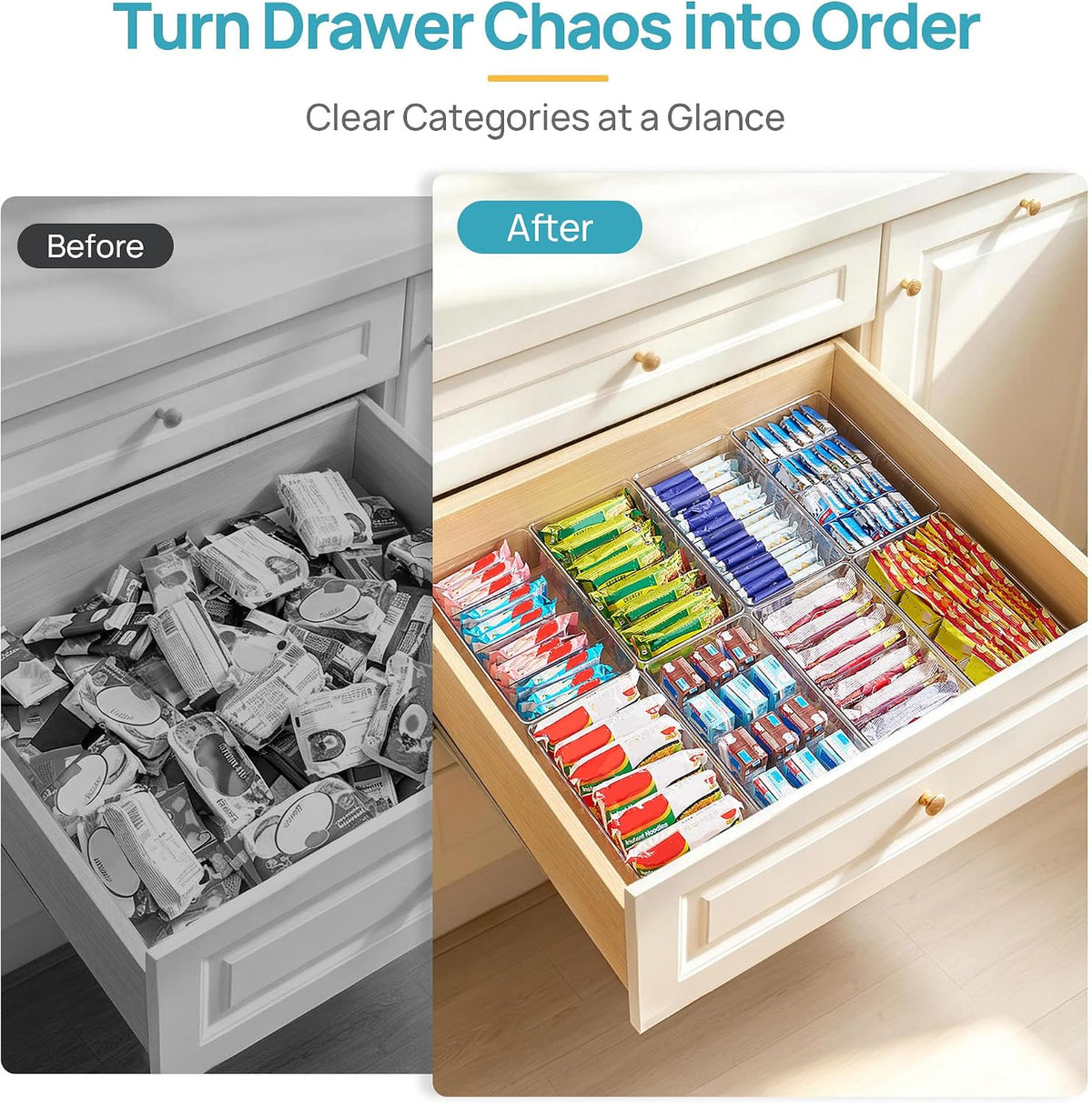 Food Storage Organizer Bins, Clear Plastic, 4 Compartments