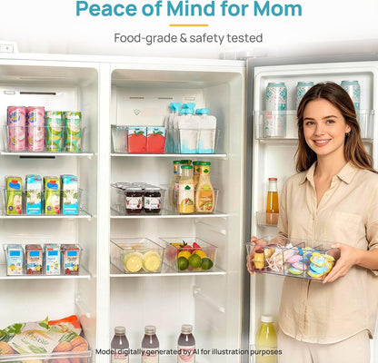 Food Storage Organizer Bins, Clear Plastic, 4 Compartments