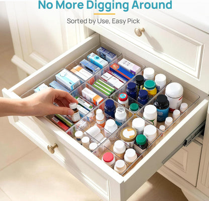 Food Storage Organizer Bins, Clear Plastic, 4 Compartments