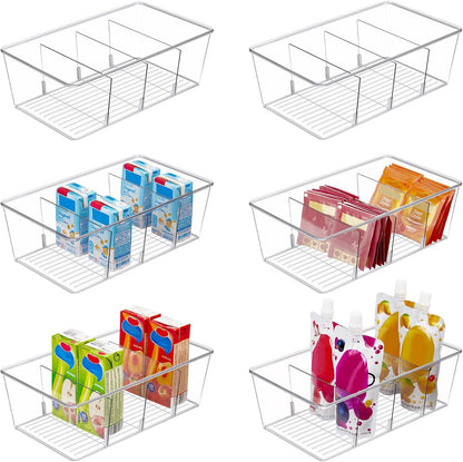Food Storage Organizer Bins, Clear Plastic, 4 Compartments