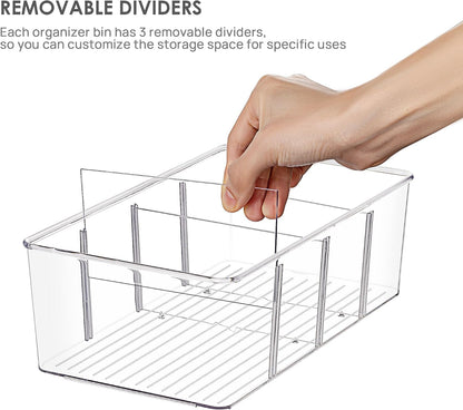 Food Storage Organizer Bins, Clear Plastic, 4 Compartments