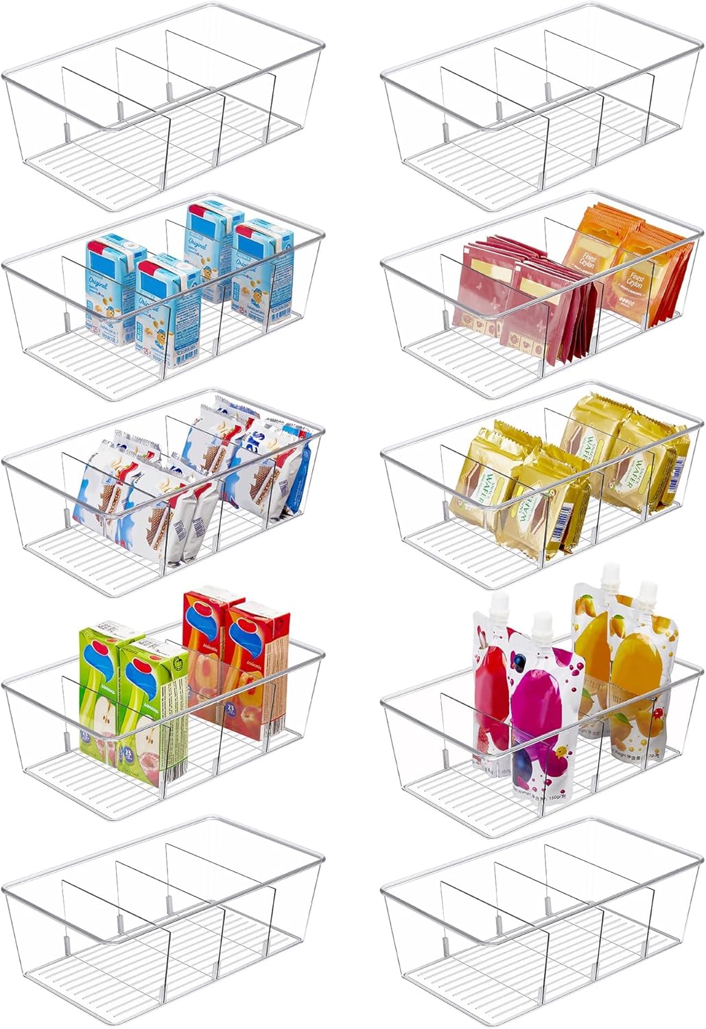 Food Storage Organizer Bins, Clear Plastic, 4 Compartments