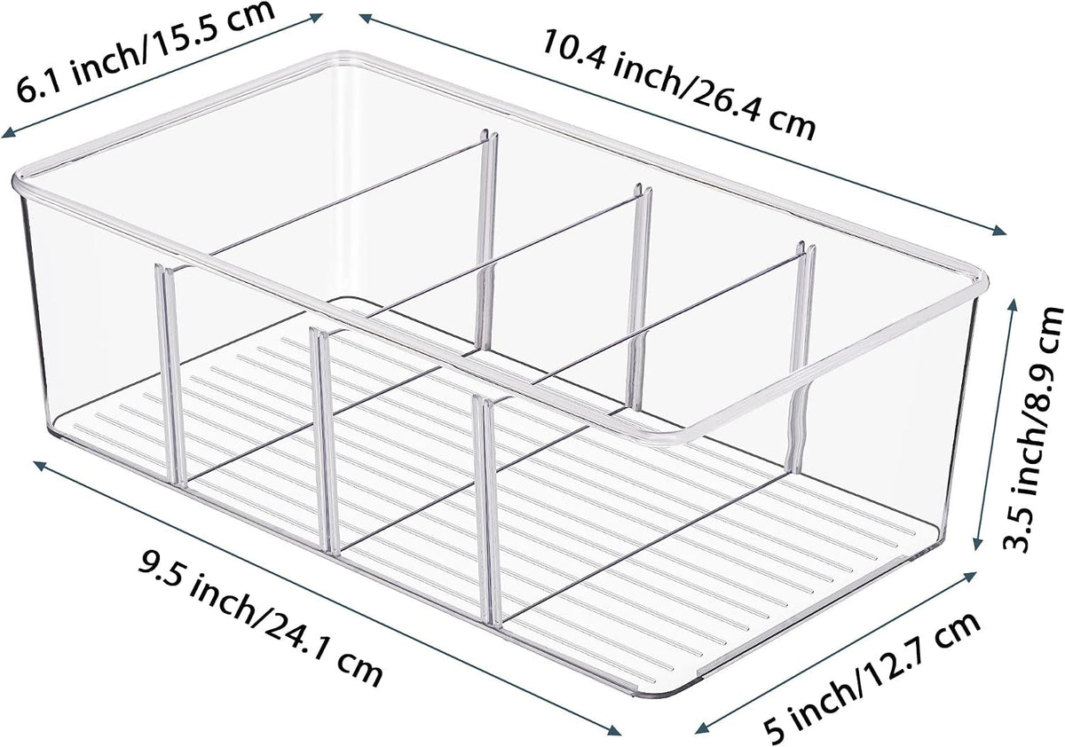 Food Storage Organizer Bins, Clear Plastic, 4 Compartments