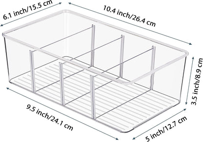 Food Storage Organizer Bins, Clear Plastic, 4 Compartments